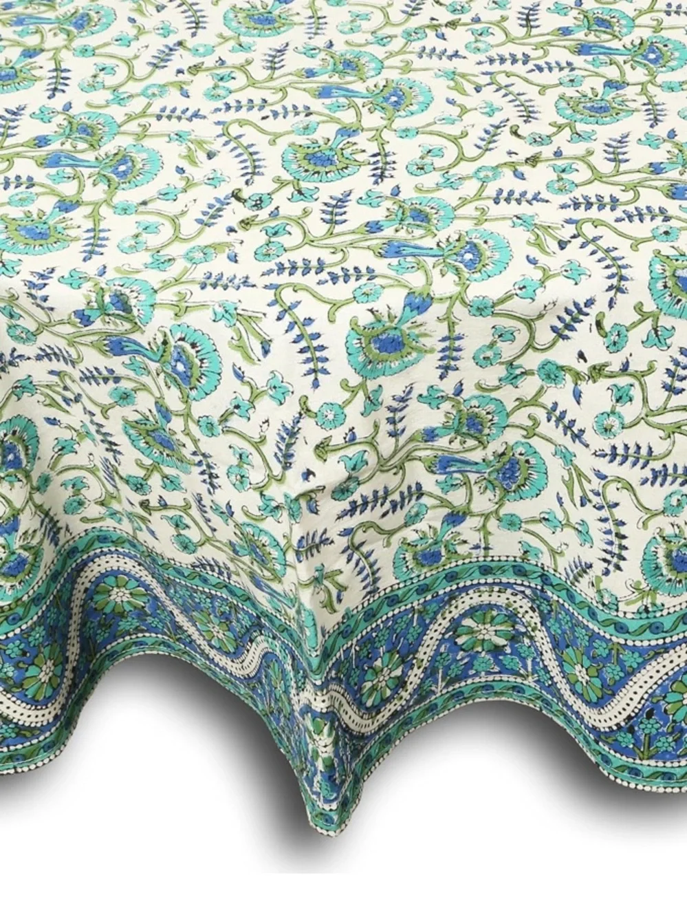 INDIA ARTS NEW Hand Block Print round Tablecloth  72” 100% Cotton Blue Green